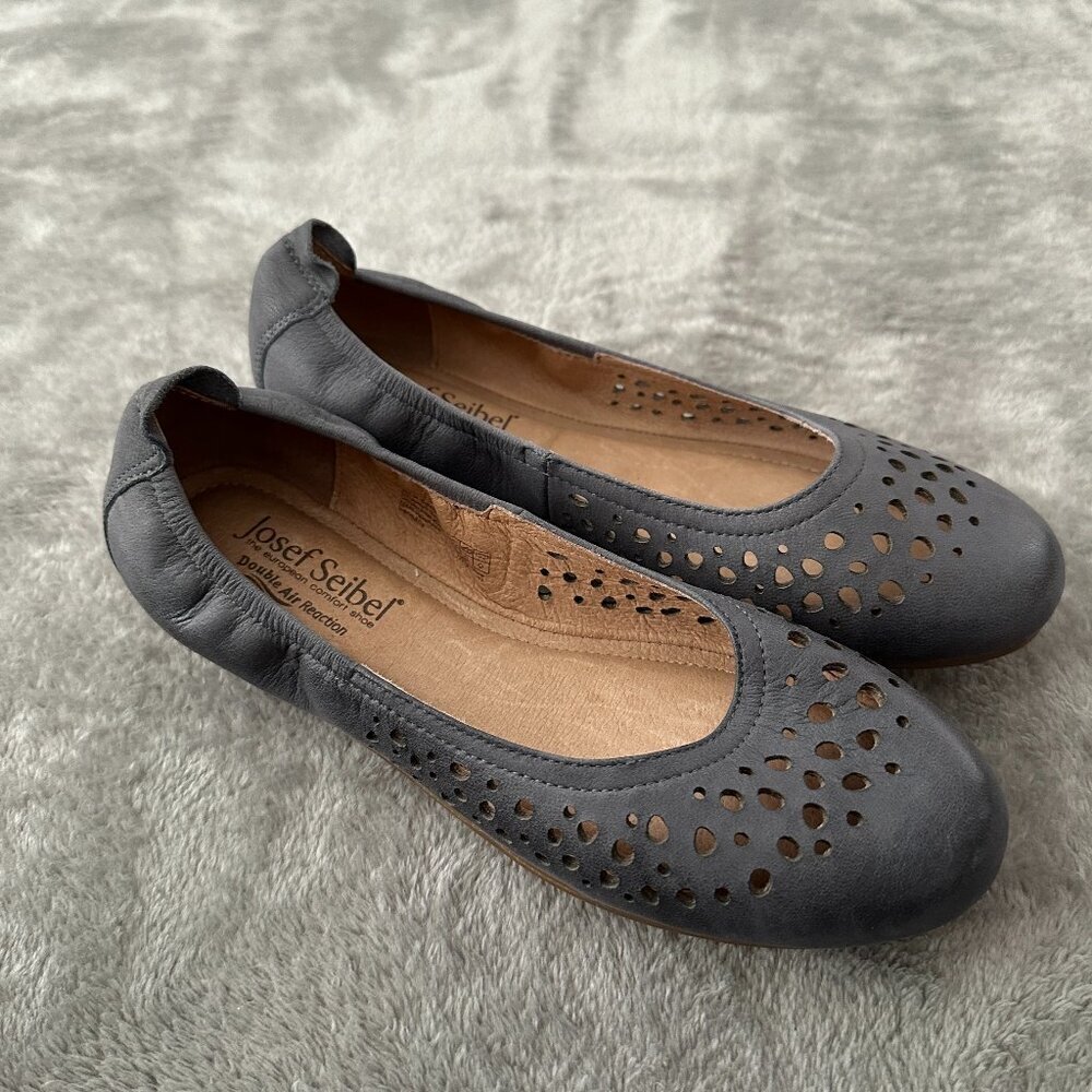 Josef Seibel Ballet Flats Shoes 37 US 6.5 Blue Gray Leather Slip On